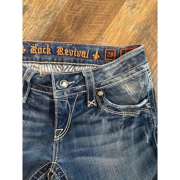 Rock Revival Celine Boot Cut Jeans Flap Pocket Bling Swarovski Crystal Size 28 - Picture 3 of 4